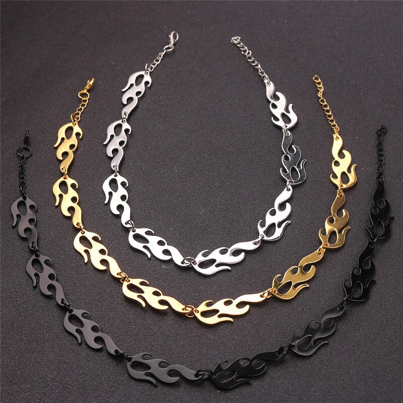 Hip Hop Harajuku Streetwear Flame Necklace Punk Rock Chain Necklaces Gold Color Choker Necklace Adjustable Chain For Unisex