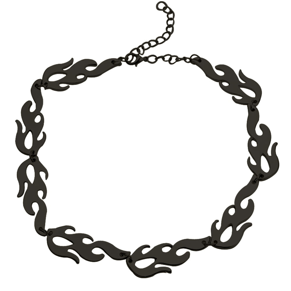 Hip Hop Harajuku Streetwear Flame Necklace Punk Rock Chain Necklaces Gold Color Choker Necklace Adjustable Chain For Unisex