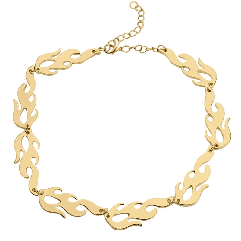 Hip Hop Harajuku Streetwear Flame Necklace Punk Rock Chain Necklaces Gold Color Choker Necklace Adjustable Chain For Unisex