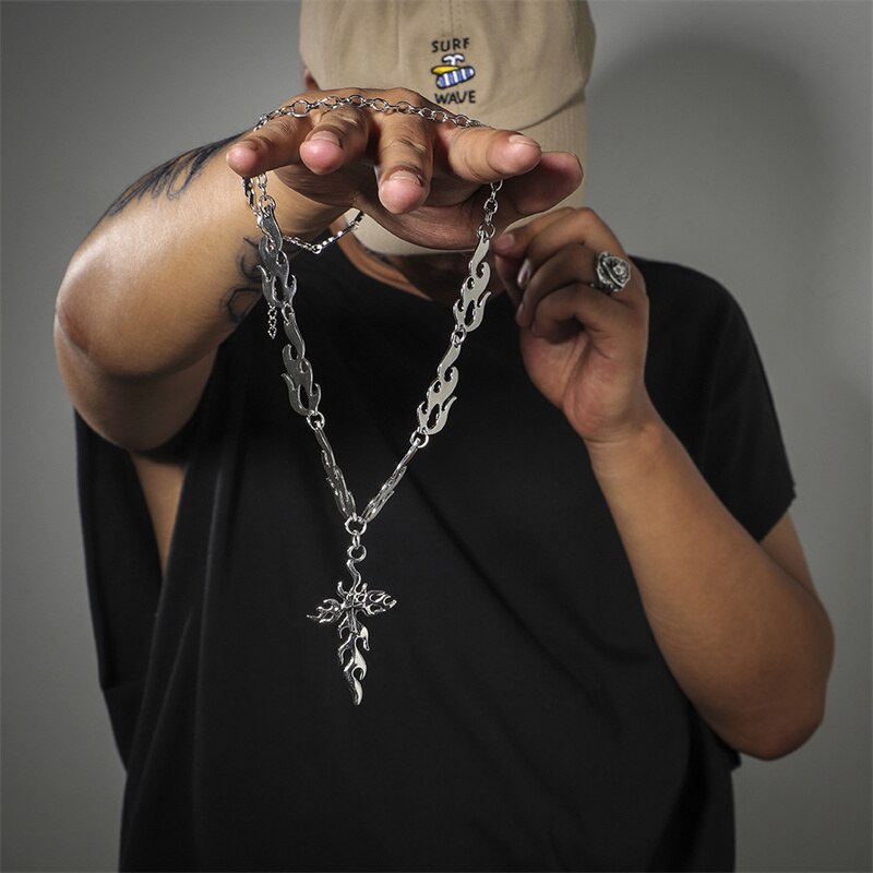 Hip Hop Harajuku Streetwear Flame Necklace Punk Rock Chain Necklaces Gold Color Choker Necklace Adjustable Chain For Unisex