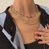 Hip Hop Hollow Double Layer Cross Metal Chain Necklace Retro Rice Bead Beaded Set Item Ornaments