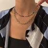 Hip Hop Hollow Double Layer Cross Metal Chain Necklace Retro Rice Bead Beaded Set Item Ornaments