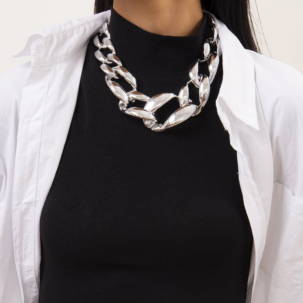 Hip Hop Hyperbole Jewelry Accessories Punk Thick Chain Golden&Silver Color Choker Neck Necklace for Women 2021 Trend