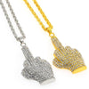Hip Hop Iced Out Big Hands Pendants Necklace Full Rhinstone Crystal Zircon Rapper Middle Finger Up Hand Shape Jewelry For Men