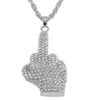 Hip Hop Iced Out Big Hands Pendants Necklace Full Rhinstone Crystal Zircon Rapper Middle Finger Up Hand Shape Jewelry For Men