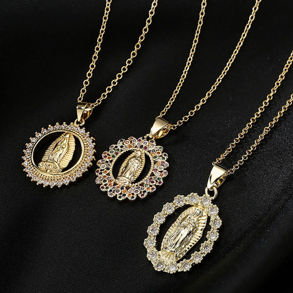Hip Hop Iced Out Big Virgin Mary Necklaces Pendants Gold Color Stainless Steel Chain For Women Christian Jewelry Madonna