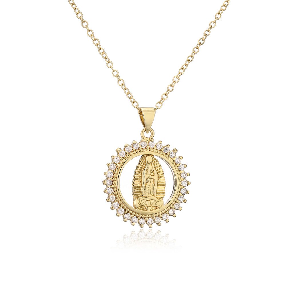 Hip Hop Iced Out Big Virgin Mary Necklaces Pendants Gold Color Stainless Steel Chain For Women Christian Jewelry Madonna