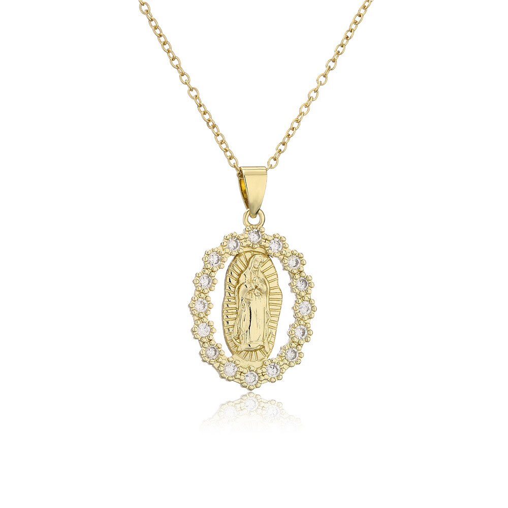 Hip Hop Iced Out Big Virgin Mary Necklaces Pendants Gold Color Stainless Steel Chain For Women Christian Jewelry Madonna