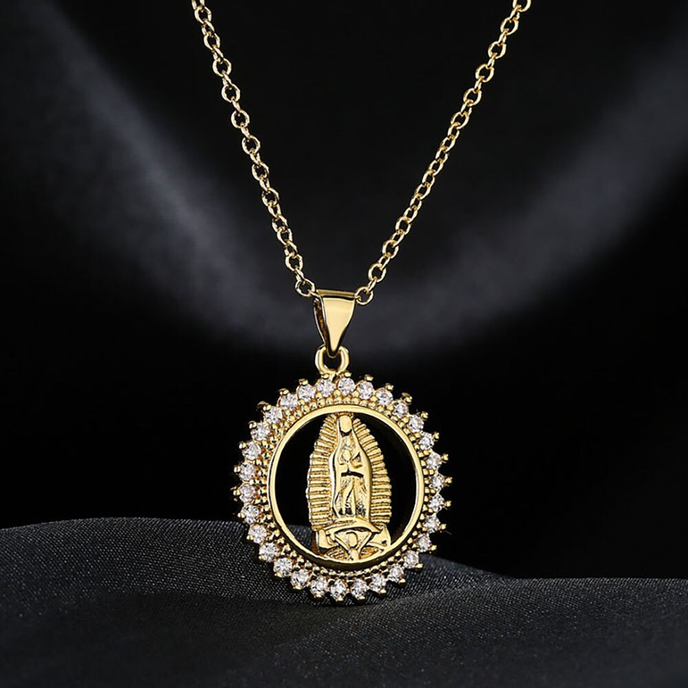 Hip Hop Iced Out Big Virgin Mary Necklaces Pendants Gold Color Stainless Steel Chain For Women Christian Jewelry Madonna