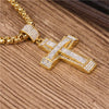 Hip Hop Iced Out Bling CZ Big Cross Pendant Necklace Gold Color Stainless Steel Chains For Men Christian Jewelry