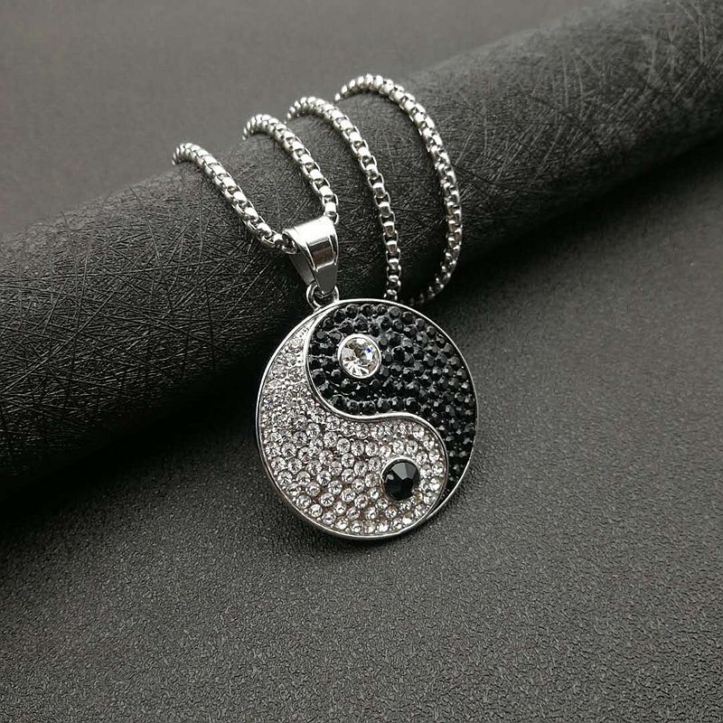 Hip Hop Iced Out Bling Gossip Yin Yang Aumlet Pendant Necklace Gold Silver Color Stainless Steel Chains For Women Men Jewelry