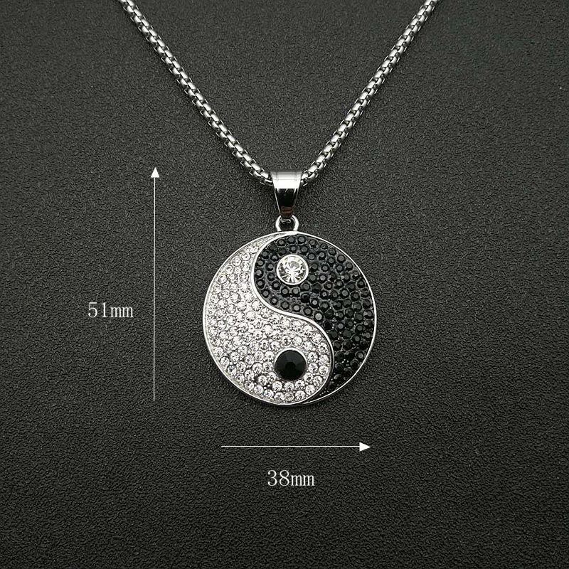 Hip Hop Iced Out Bling Gossip Yin Yang Aumlet Pendant Necklace Gold Silver Color Stainless Steel Chains For Women Men Jewelry