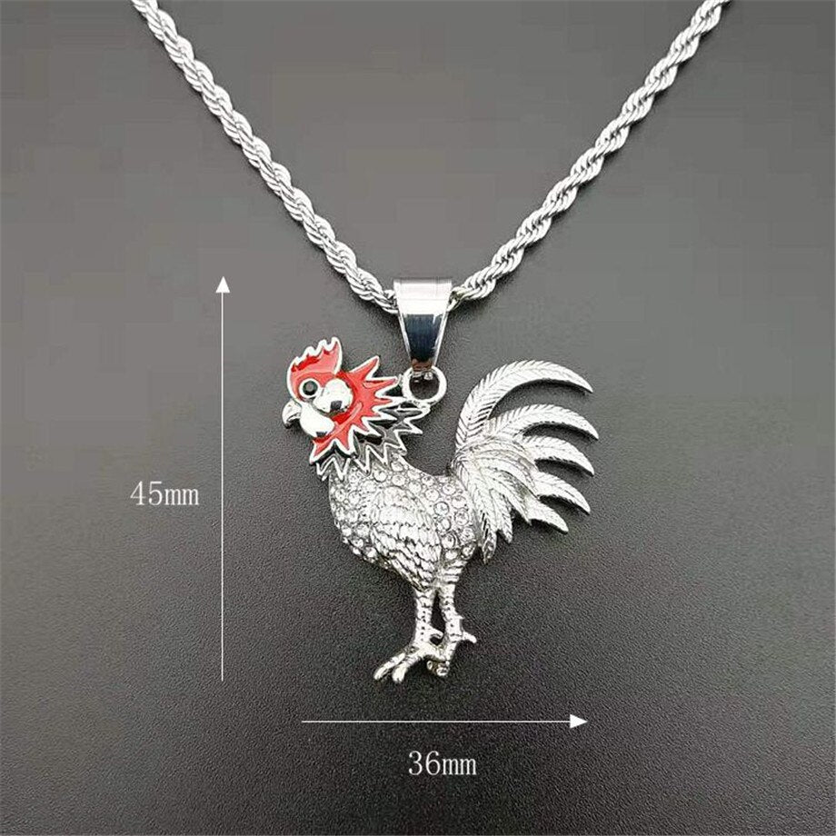 Hip Hop Iced Out Chain Bling Rooster Pendant Necklace For Men/Women Gold Color Stainless Steel French Jewelry Gift Collier