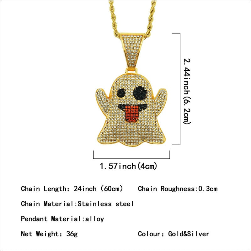 Hip Hop Iced Out Cubic Zircon Ghost Gold Color Pendant & Necklace For Men Women Jewelry With Miami Cuban Chains