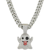 Hip Hop Iced Out Cubic Zircon Ghost Gold Color Pendant & Necklace For Men Women Jewelry With Miami Cuban Chains