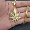 Hip Hop Iced Out Rhinestone Hemp Leaf Pendants Necklaces Gold Color Stainless Steel Necklace For Women/Men Golden Bling Jewelry