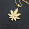 Hip Hop Iced Out Rhinestone Hemp Leaf Pendants Necklaces Gold Color Stainless Steel Necklace For Women/Men Golden Bling Jewelry