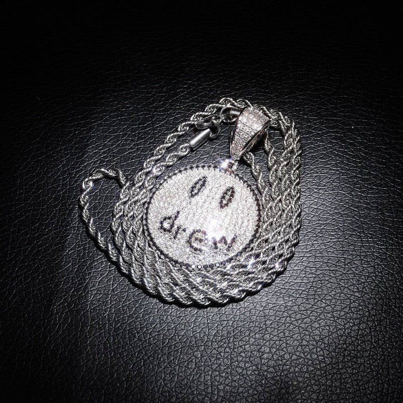 Hip Hop Jewelry Drew Smiling Face Pendant Necklace For Men Women  Micro Pave Colorful Zircon Lovers Necklace Gift