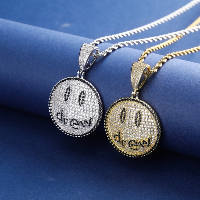 Hip Hop Jewelry Drew Smiling Face Pendant Necklace For Men Women  Micro Pave Colorful Zircon Lovers Necklace Gift