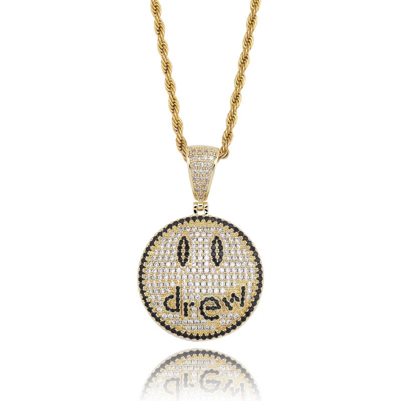 Hip Hop Jewelry Drew Smiling Face Pendant Necklace For Men Women  Micro Pave Colorful Zircon Lovers Necklace Gift