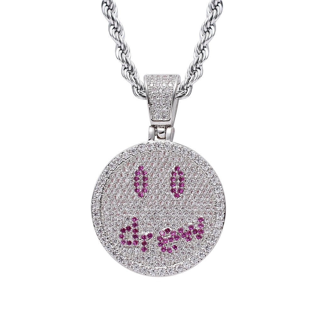 Hip Hop Jewelry Drew Smiling Face Pendant Necklace For Men Women  Micro Pave Colorful Zircon Lovers Necklace