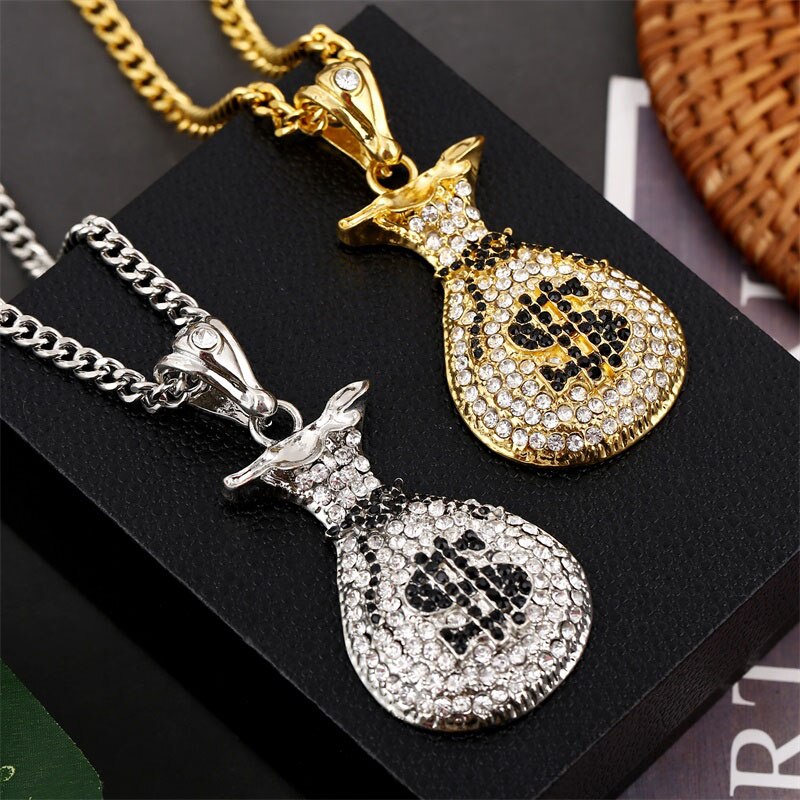 Hip Hop Jewelry Dollar Sign Money Bag Big Pendants Necklaces For Women Men Gold Silver Color Long Chain Necklace Gift