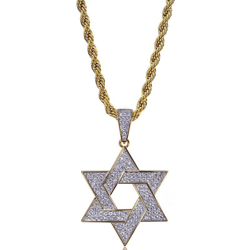 Hop Jewelry Hexagram Pendant Necklace With Gold Chain For Men Fashion Cubic Zirconia Necklace