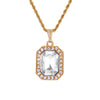Hip Hop Jewelry Men Red Crystal Necklace Twisted Gold Chain Geometric Square Rhinestone Pendant Chain Women Long Necklace