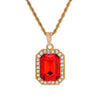 Hip Hop Jewelry Men Red Crystal Necklace Twisted Gold Chain Geometric Square Rhinestone Pendant Chain Women Long Necklace