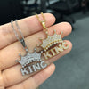 Hip Hop King Crown Pendant Necklaces For Women Men Zircon Gold Stainless Steel Chain  Party Couple Jewelry Gifts