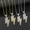 Hip Hop Lightning Pendant Necklace Cubic Zircon Alloy Necklace Long Chain Sweater Chain Men Women Rock Jewelry Gifts