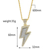 Hip Hop Lightning Pendant Necklace Cubic Zircon Alloy Necklace Long Chain Sweater Chain Men Women Rock Jewelry Gifts