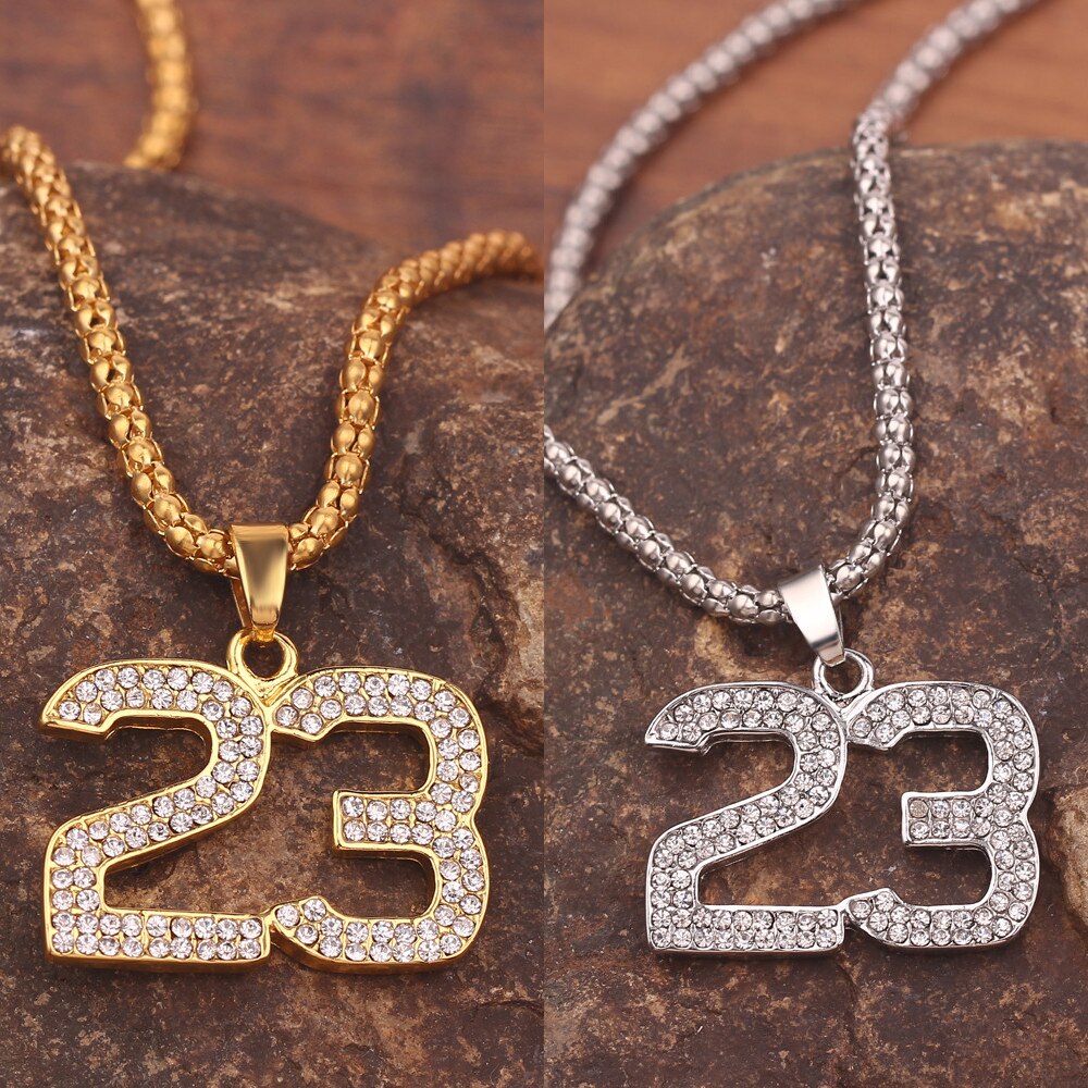 Hip Hop Lucky Number 23 Crystal pendant necklace Basketball Legend Number 23 women men necklace Jewelry gifts