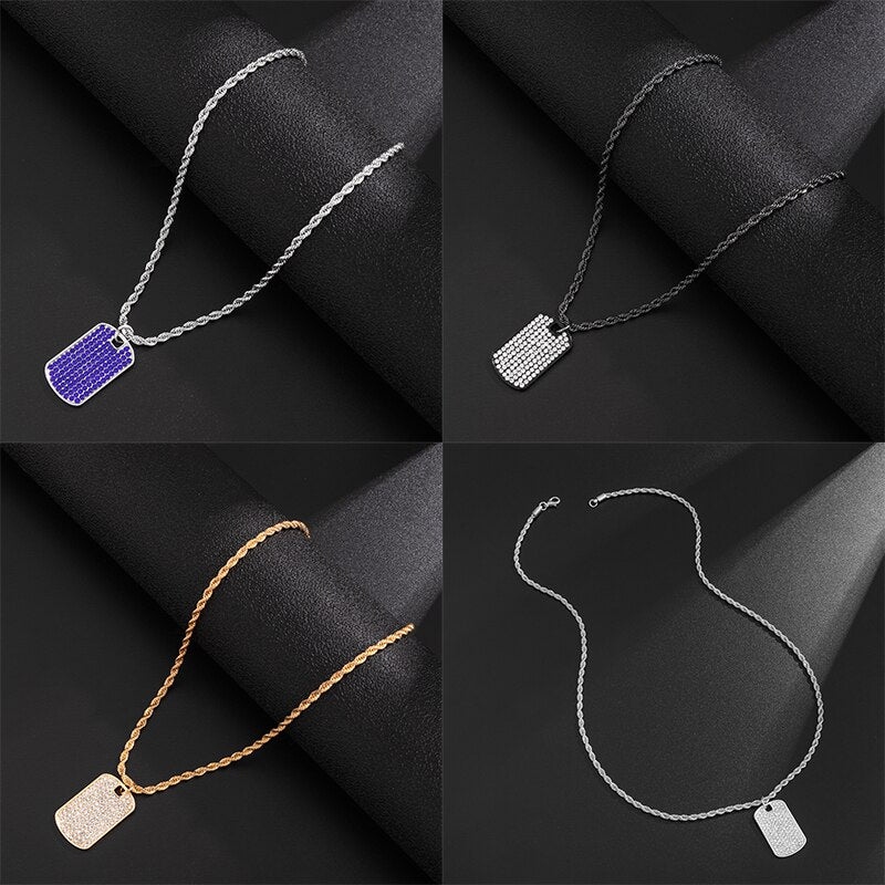 Hip Hop  Geometric Full Rhinestone Pendant Necklace Women Men’s Accessories Punk Basic Twisted Chain Necklace Kpop Jewelry