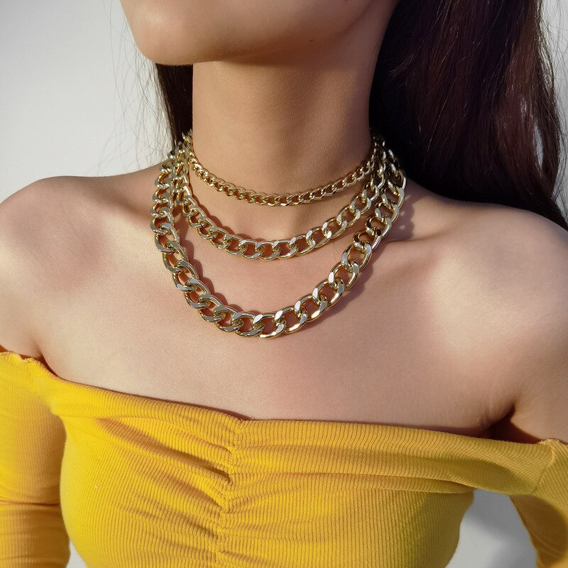 Hip Hop Multi Layered Linked Chain Chokers Necklace for Womens Exaggeration Gold Color Pendant Necklace 2021 Jewelry
