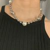 Hip Hop Necklace Zinc Alloy Round Bead Chain Choker Necklace For Women Trendy Statement Pearl Necklaces Women's Hip Hop Jewelry