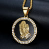 Hip Hop Praying Hands Pendant &amp; Chains for Men Gold Color Stainless Steel Iced Out Round Necklace Christian Jewelry