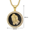 Hip Hop Praying Hands Pendant &amp; Chains for Men Gold Color Stainless Steel Iced Out Round Necklace Christian Jewelry