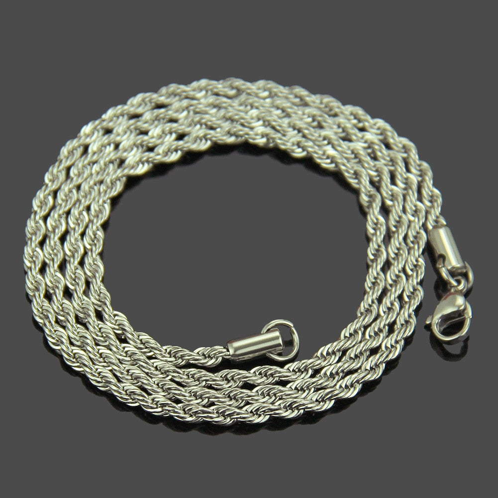 Hip Hop Punk 3mm Stainless Steel Swag Twist Rope Chain Necklace For Women Men Gold Color Necklace  Jewelry Accessories