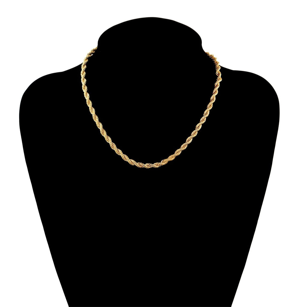Hip Hop Punk 3mm Stainless Steel Swag Twist Rope Chain Necklace For Women Men Gold Color Necklace  Jewelry Accessories