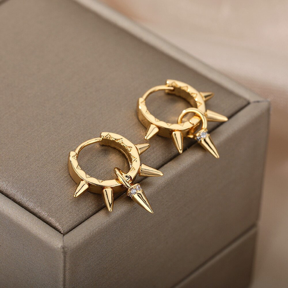 Hip-Hop Punk Hoop Earrings for Women Girls Luxury Stainless Steel Gold Color Hoops Earing Gothic Party Jewerly Gift Bijoux Femme