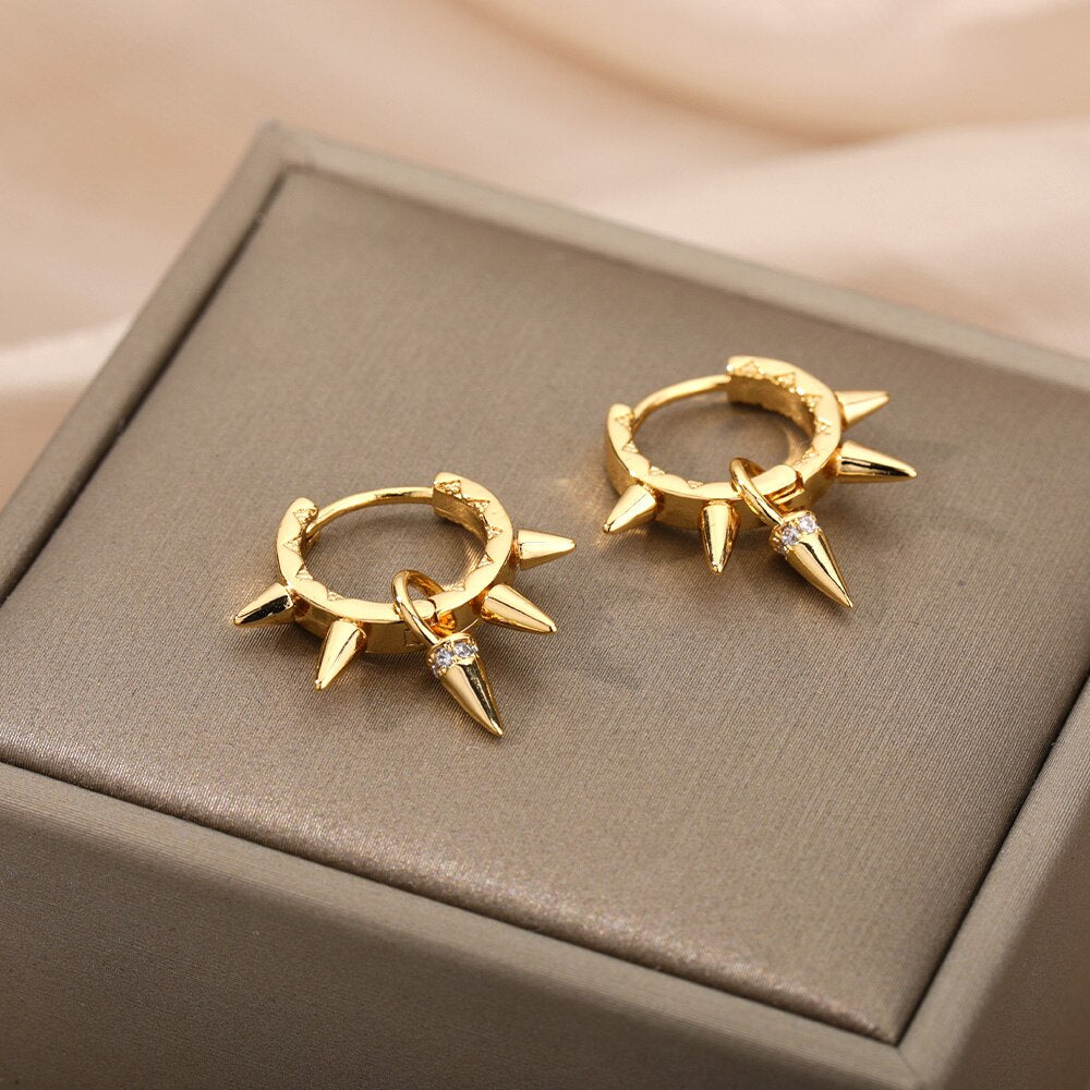 Hip-Hop Punk Hoop Earrings for Women Girls Luxury Stainless Steel Gold Color Hoops Earing Gothic Party Jewerly Gift Bijoux Femme
