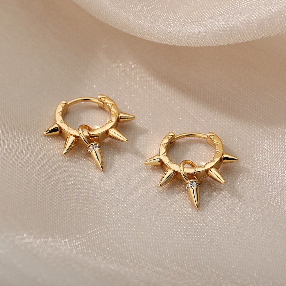 Hip-Hop Punk Hoop Earrings for Women Girls Luxury Stainless Steel Gold Color Hoops Earing Gothic Party Jewerly Gift Bijoux Femme