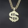 Hip Hop Punk Large US Dollar Money Sign Pendant With Cuban Chain Choker Necklace For Men Women