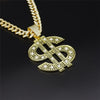 Hip Hop Punk Large US Dollar Money Sign Pendant With Cuban Chain Choker Necklace For Men Women
