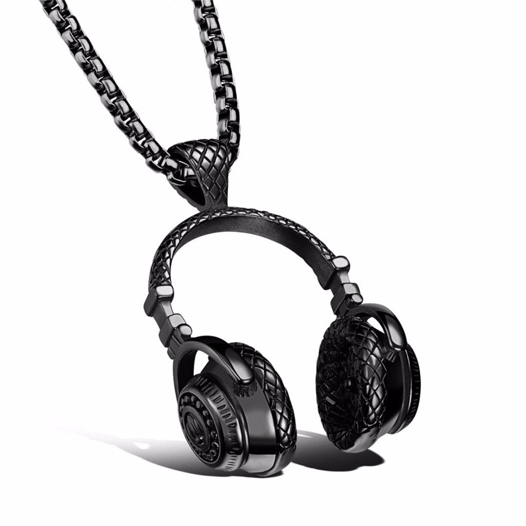 Hop Punk Metal homme Bijoux Trendy Headset Long Necklace Pendant Jewelery Silver Color Personalized Drop Choker