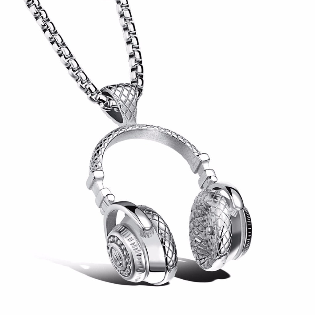 Hop Punk Metal homme Bijoux Trendy Headset Long Necklace Pendant Jewelery Silver Color Personalized Drop Choker