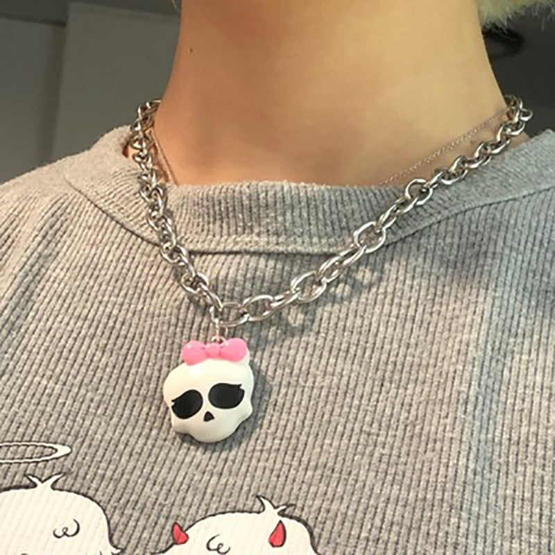 Hip Hop Punk Skull Heart Pendant Necklace Jewelry For Men Women Party Club Gifts Skeleton Choker Necklace