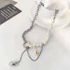 Hip Hop Punk Splice Chain Choker For Women Freshwater Pearl Pin Tasselled Clavicle Chain Street Snap Necklace Jewelry