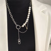 Hip Hop Punk Splice Chain Choker For Women Freshwater Pearl Pin Tasselled Clavicle Chain Street Snap Necklace Jewelry